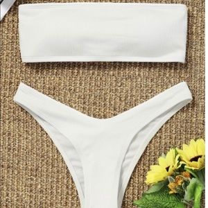 White strapless ribbed Zaful bandeau swim suit